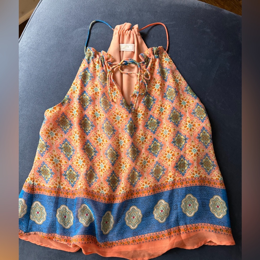 Lucy Love Orange and Blue Geometric Blouse